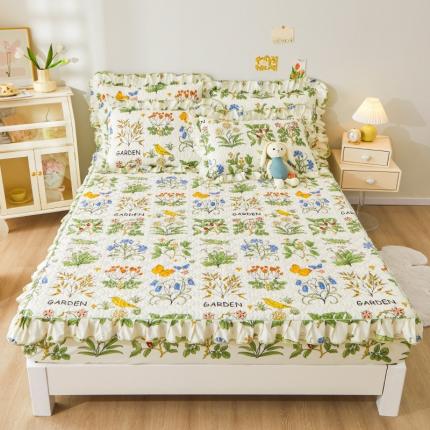 宜凡 2023新款全棉印花床笠三件套 百草园