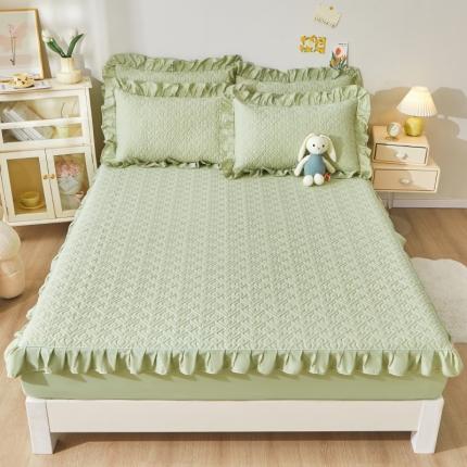 91家纺网 家纺一手货源 找家纺 宜凡 2023新款全棉印花床笠三件套 抹茶