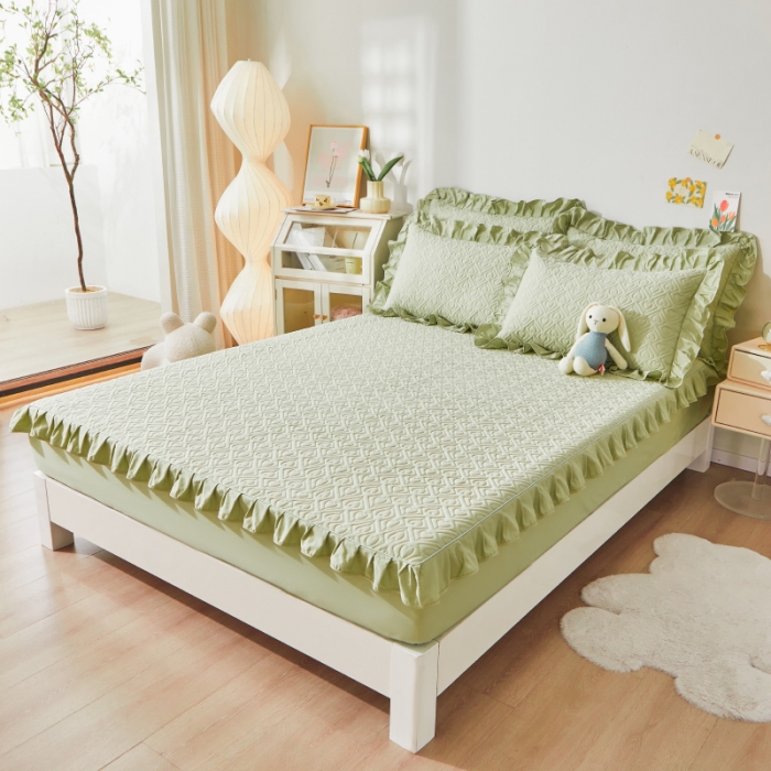 91家纺网 家纺一手货源 找家纺 宜凡 2023新款全棉印花床笠三件套 抹茶