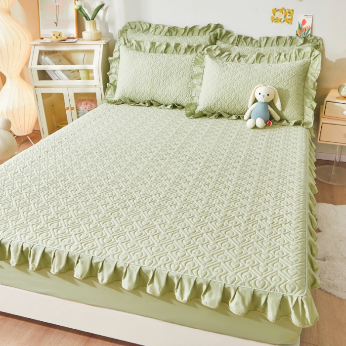 91家纺网 家纺一手货源 找家纺 宜凡 2023新款全棉印花床笠三件套 抹茶