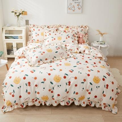 宜凡 2023新款全棉印花床笠四件套 樱桃熊