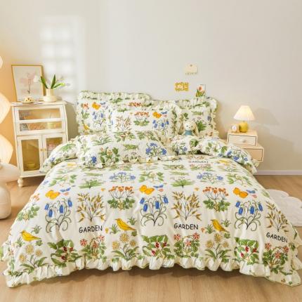 宜凡 2023新款全棉印花床笠四件套 百草园