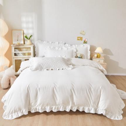宜凡 2023新款全棉印花床笠四件套 简白