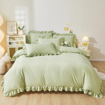 91家纺网 家纺一手货源 找家纺 宜凡 2023新款全棉印花床笠四件套 抹茶