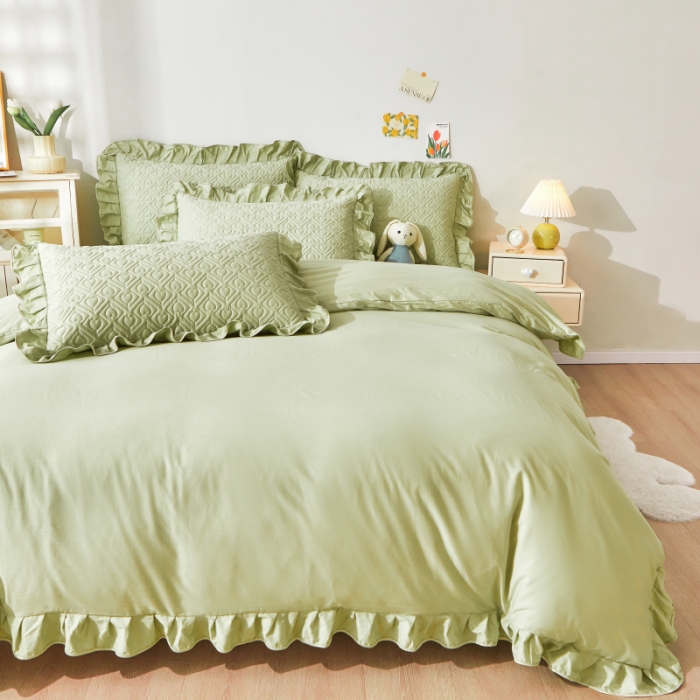 91家纺网 家纺一手货源 找家纺 宜凡 2023新款全棉印花床笠四件套 抹茶