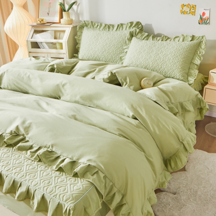91家纺网 家纺一手货源 找家纺 宜凡 2023新款全棉印花床笠四件套 抹茶