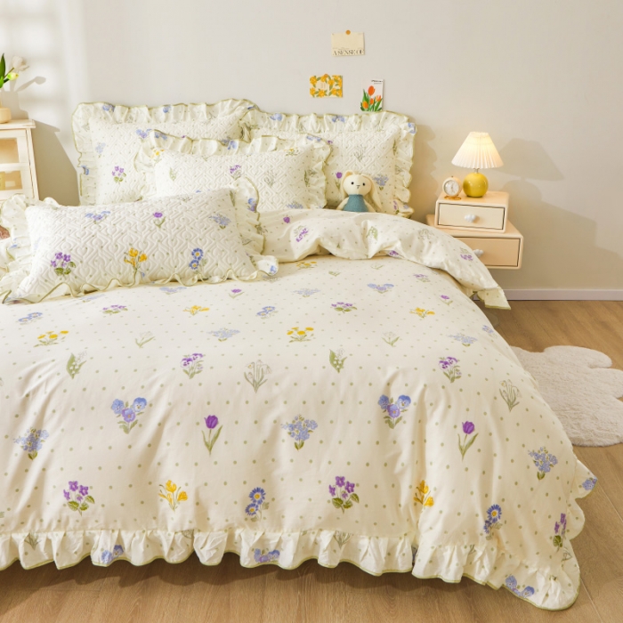 91家纺网 家纺一手货源 找家纺 宜凡 2023新款全棉印花床笠四件套 蔷薇