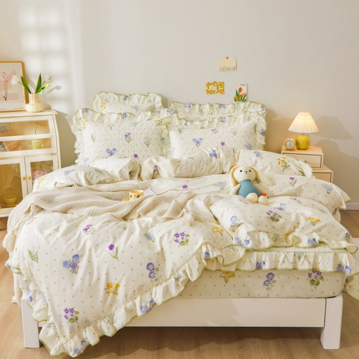 91家纺网 家纺一手货源 找家纺 宜凡 2023新款全棉印花床笠四件套 蔷薇