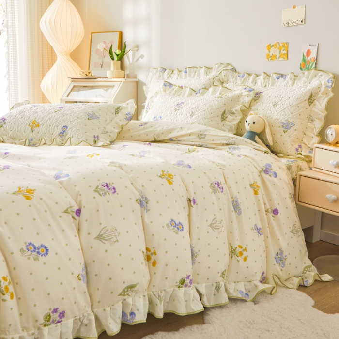 91家纺网 家纺一手货源 找家纺 宜凡 2023新款全棉印花床笠四件套 蔷薇