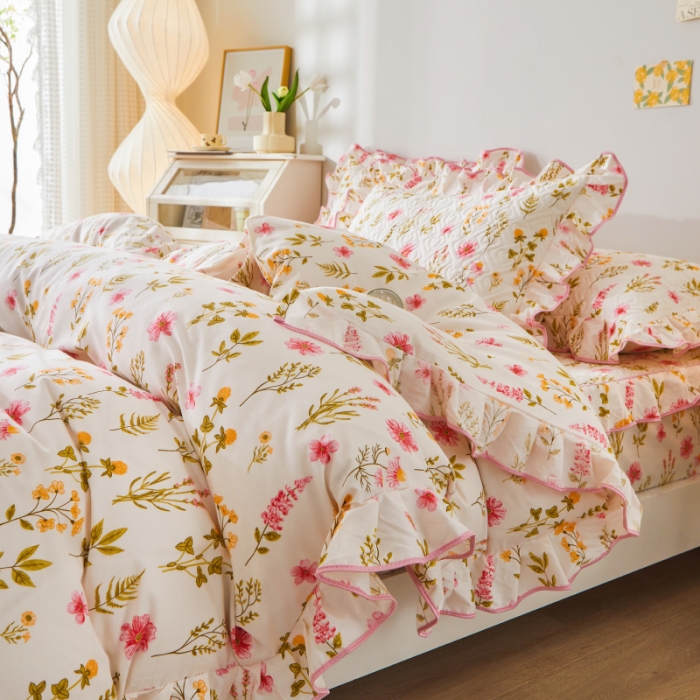 91家纺网 家纺一手货源 找家纺 宜凡 2023新款全棉印花床笠四件套 微梦