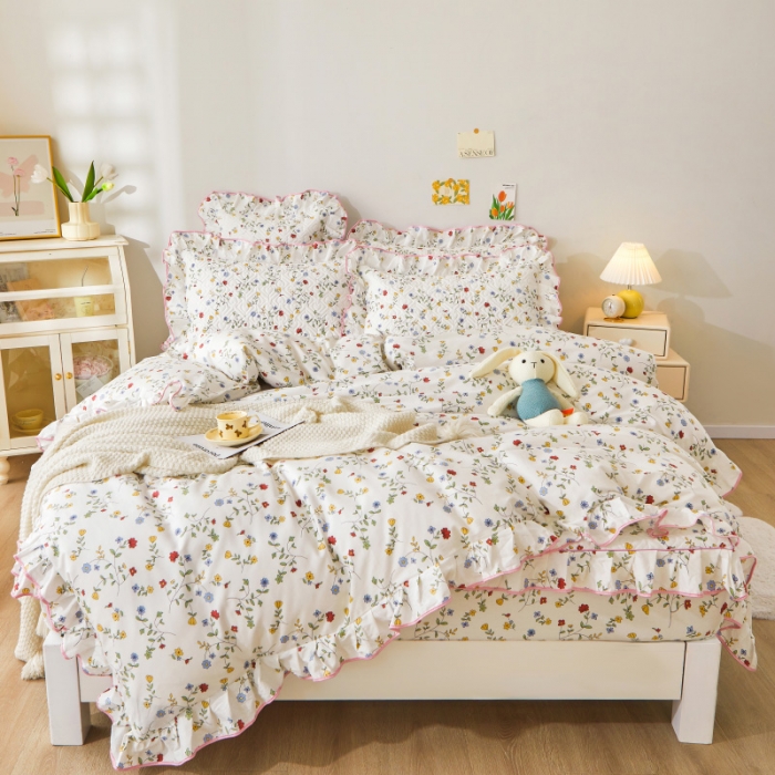 91家纺网 家纺一手货源 找家纺 宜凡 2023新款全棉印花床笠四件套 夏沫