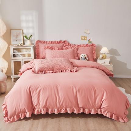 91家纺网 家纺一手货源 找家纺 宜凡 2023新款全棉印花床笠四件套 洋红