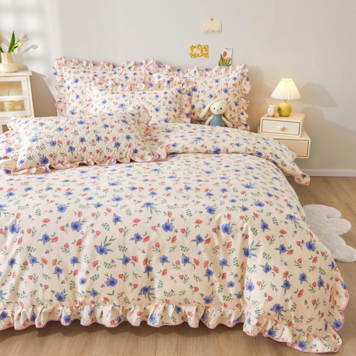 91家纺网 家纺一手货源 找家纺 宜凡 2023新款全棉印花床笠四件套 茵漫