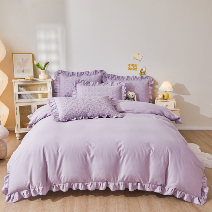 91家纺网 家纺一手货源 找家纺 宜凡 2023新款全棉印花床笠四件套 优雅紫