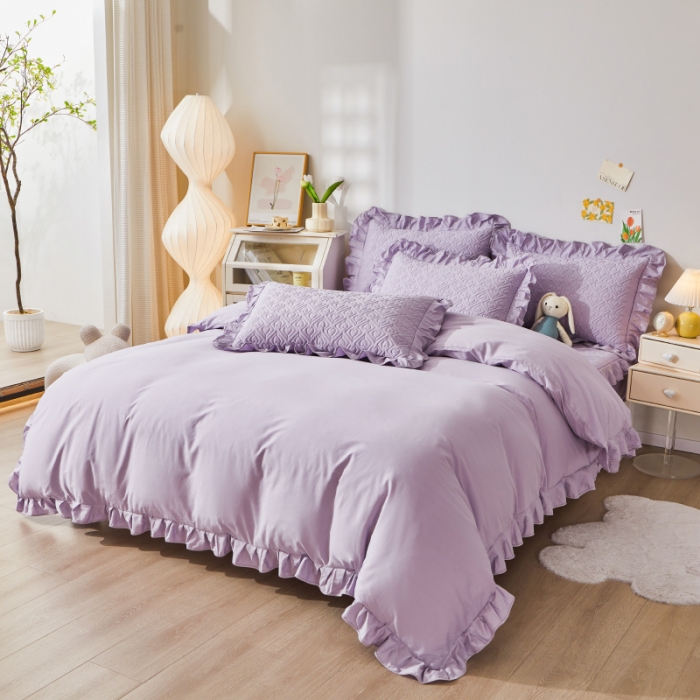 91家纺网 家纺一手货源 找家纺 宜凡 2023新款全棉印花床笠四件套 优雅紫