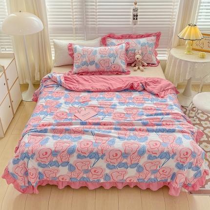星巴K 2023新款仙女款荷叶边水洗棉夏被韩版夏凉被空调被 玫瑰