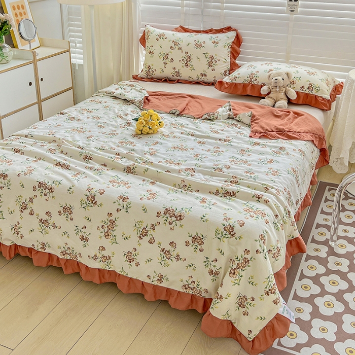 91家纺网 家纺一手货源 找家纺 星巴K 2023新款仙女款荷叶边水洗棉夏被韩版夏凉被空调被 茉莉