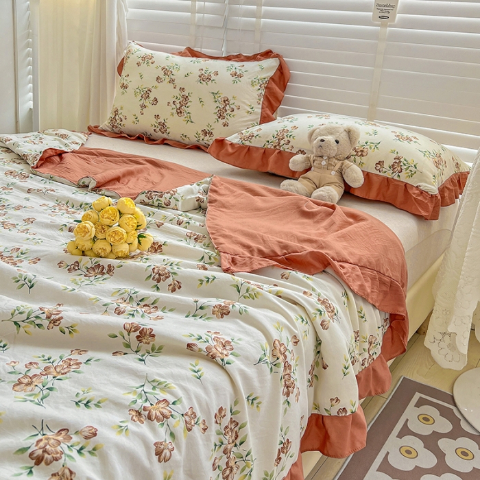 91家纺网 家纺一手货源 找家纺 星巴K 2023新款仙女款荷叶边水洗棉夏被韩版夏凉被空调被 茉莉