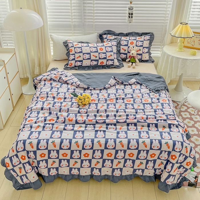 91家纺网 家纺一手货源 找家纺 星巴K 2023新款仙女款荷叶边水洗棉夏被韩版夏凉被空调被 幸运兔