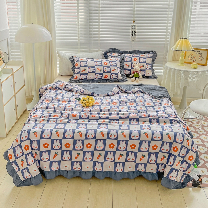 91家纺网 家纺一手货源 找家纺 星巴K 2023新款仙女款荷叶边水洗棉夏被韩版夏凉被空调被 幸运兔