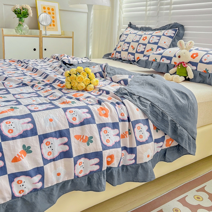 91家纺网 家纺一手货源 找家纺 星巴K 2023新款仙女款荷叶边水洗棉夏被韩版夏凉被空调被 幸运兔