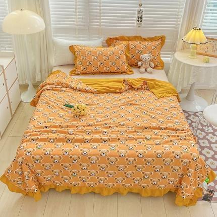 星巴K 2023新款仙女款荷叶边水洗棉夏被韩版夏凉被空调被 熊宝