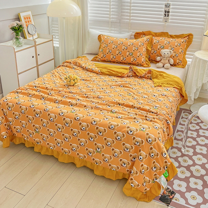 91家纺网 家纺一手货源 找家纺 星巴K 2023新款仙女款荷叶边水洗棉夏被韩版夏凉被空调被 熊宝