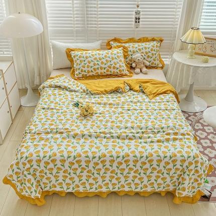 星巴K 2023新款仙女款荷叶边水洗棉夏被韩版夏凉被空调被 郁金香