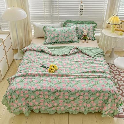 91家纺网 家纺一手货源 找家纺 （总）星巴K 2023新款仙女款荷叶边水洗棉夏被韩版夏凉被空调被