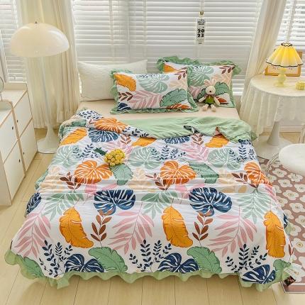 91家纺网 家纺一手货源 找家纺 （总）星巴K 2023新款仙女款荷叶边水洗棉夏被韩版夏凉被空调被