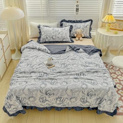 91家纺网 家纺一手货源 找家纺 （总）星巴K 2023新款仙女款荷叶边水洗棉夏被韩版夏凉被空调被