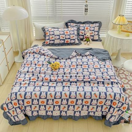 91家纺网 家纺一手货源 找家纺 星巴K 2023新款仙女款荷叶边水洗棉夏被韩版夏凉被空调被 幸运兔