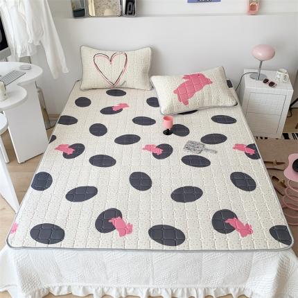 昔可 2023新款方块绗缝乳胶凉席三件套Chic风 波点兔