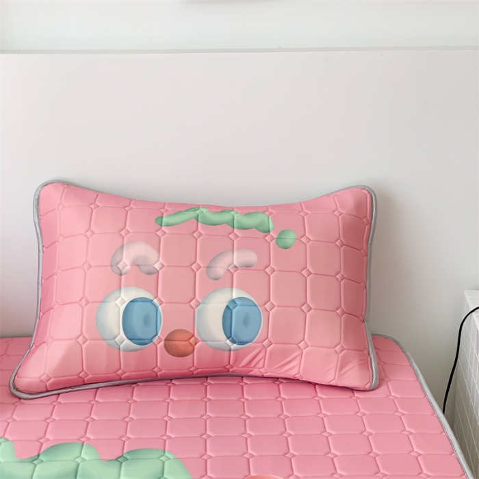 91家纺网 家纺一手货源 找家纺 昔可 2023新款方块绗缝乳胶凉席三件套Chic风 粉色笑脸