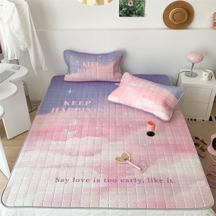 昔可 2023新款方块绗缝乳胶凉席三件套Chic风 唯美云海