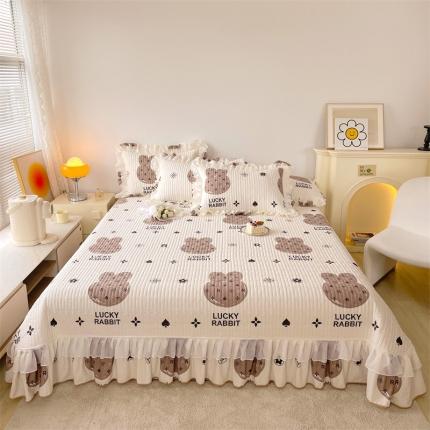 91家纺网 家纺一手货源 找家纺 宜凡 2023新款全棉双层花边床盖三件套系列 潮牌兔