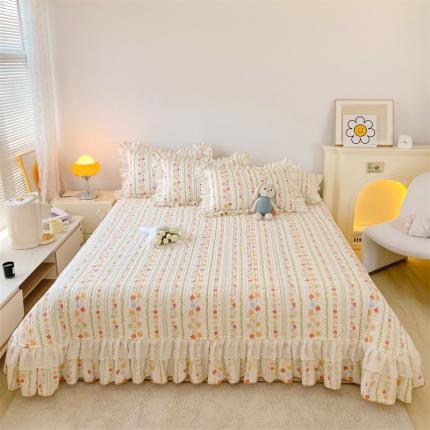 91家纺网 家纺一手货源 找家纺 宜凡 2023新款全棉双层花边床盖三件套系列 春色满园