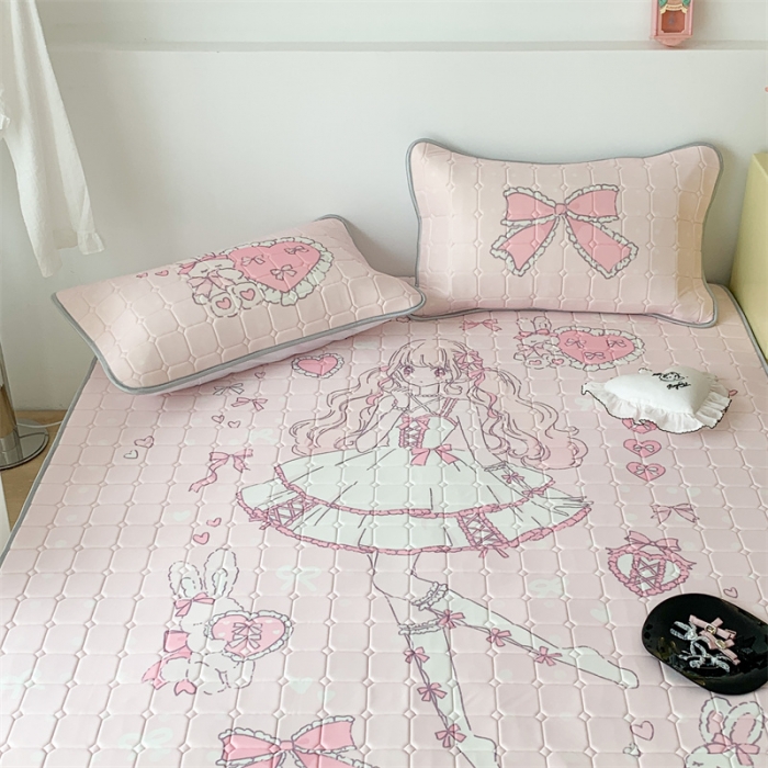 91家纺网 家纺一手货源 找家纺 昔可 2023新款方块绗缝乳胶凉席芭蕾风 美少女