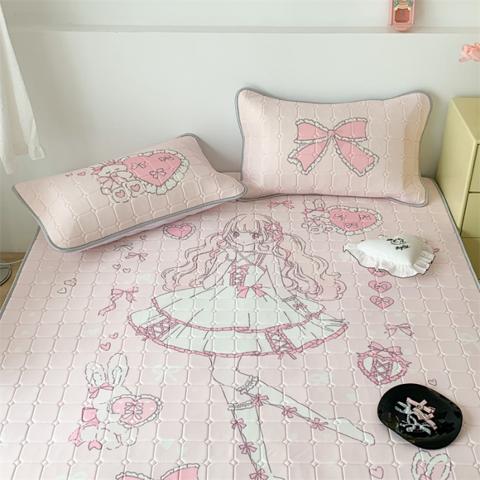 91家纺网 家纺一手货源 找家纺 昔可 2023新款方块绗缝乳胶凉席芭蕾风 美少女