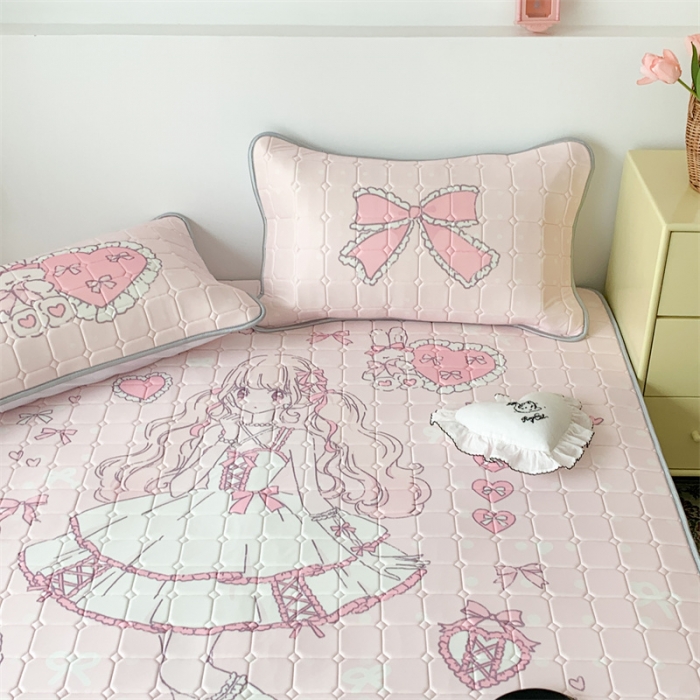 91家纺网 家纺一手货源 找家纺 昔可 2023新款方块绗缝乳胶凉席芭蕾风 美少女