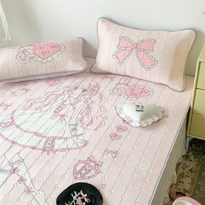 91家纺网 家纺一手货源 找家纺 昔可 2023新款方块绗缝乳胶凉席芭蕾风 美少女