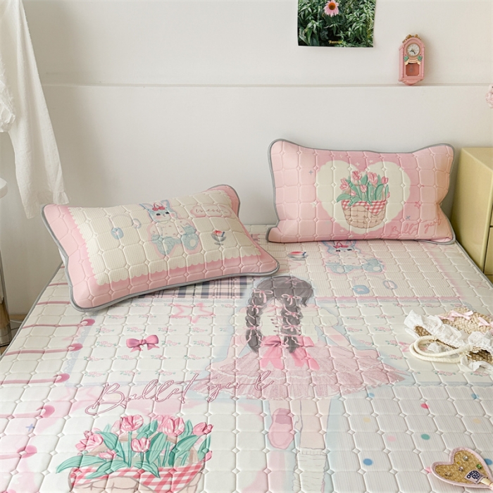 91家纺网 家纺一手货源 找家纺 昔可 2023新款方块绗缝乳胶凉席芭蕾风 手帐芭蕾女孩