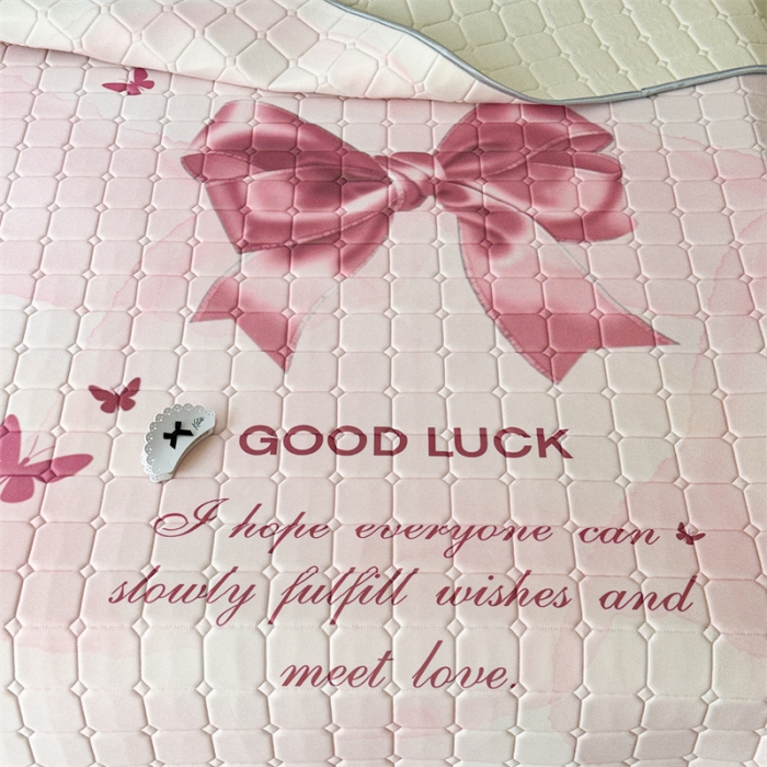 91家纺网 家纺一手货源 找家纺 昔可 2023新款方块绗缝乳胶凉席芭蕾风 夏日芭蕾粉丝带