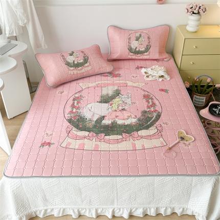 91家纺网 家纺一手货源 找家纺 昔可 2023新款方块绗缝乳胶凉席复古风 公主骑士