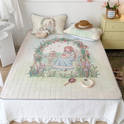 91家纺网 家纺一手货源 找家纺 昔可 2023新款方块绗缝乳胶凉席复古风 英式花园女孩