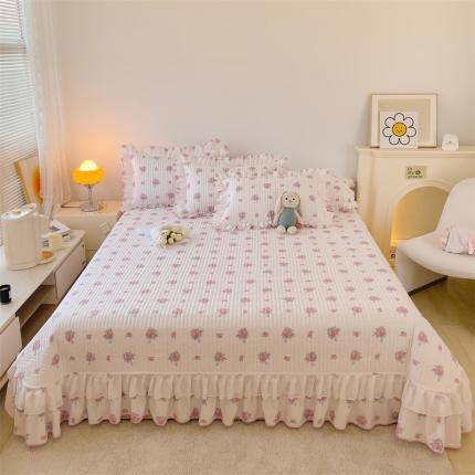 宜凡 2023新款全棉双层花边床盖三件套系列 莫颜花束