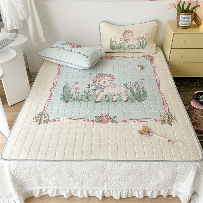 91家纺网 家纺一手货源 找家纺 （总）昔可 2023新款方块绗缝乳胶凉席复古风