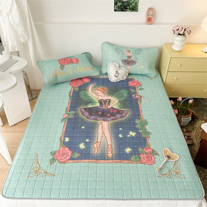 91家纺网 家纺一手货源 找家纺 昔可 2023新款方块绗缝乳胶凉席复古风 芭蕾公主