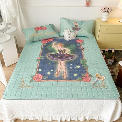 昔可 2023新款方块绗缝乳胶凉席复古风 芭蕾公主