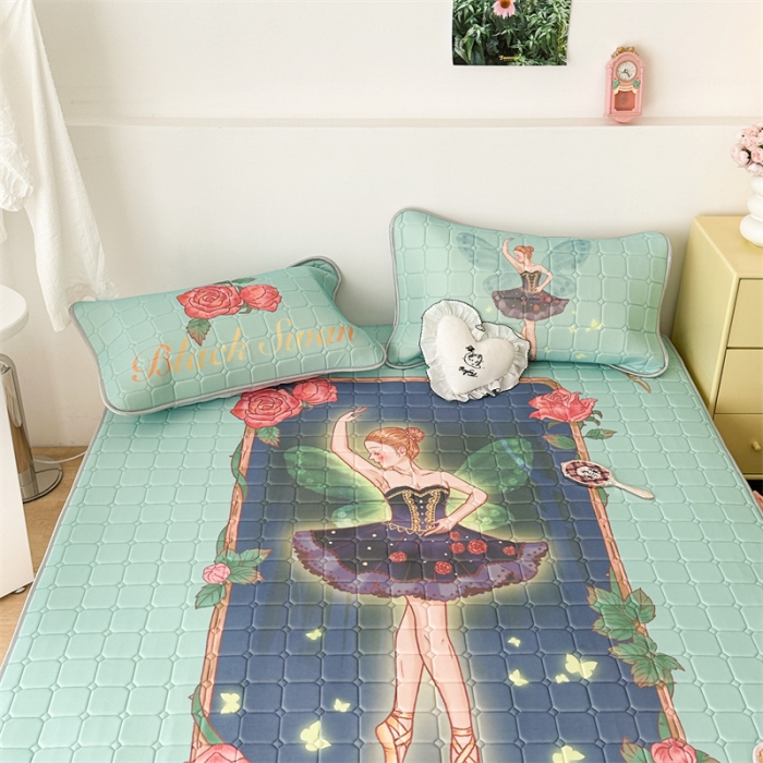 91家纺网 家纺一手货源 找家纺 昔可 2023新款方块绗缝乳胶凉席复古风 芭蕾公主